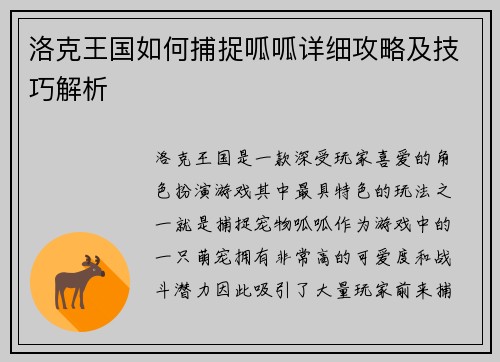 洛克王国如何捕捉呱呱详细攻略及技巧解析